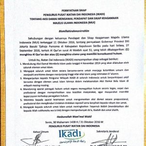 Surat Pernyataan Sikap PP IKADI yang diterima redaksi